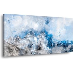 Blue Wall Art Abstract Canvas Wall Art Bedroom Decor Nature Mountain Art 20"x40"